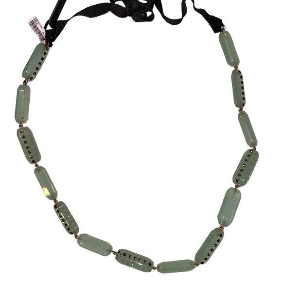 J.Crew Double Sided Lucite Pave Necklace Green Jade Color Statement OriginalBox - Picture 7 of 11